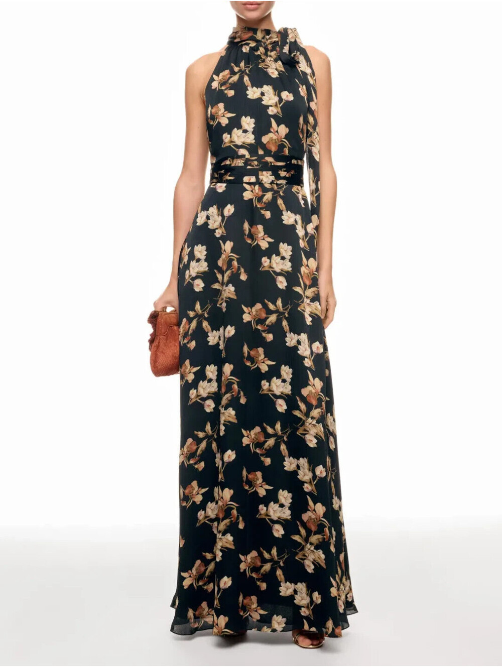 $325 Sachin & Babi Black Floral Venetia Petal Kayla Sleeveless Halter Gown -Sz 4